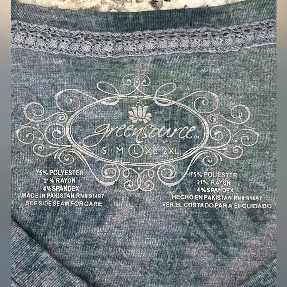 Green Source Y2K Studded Embelished V Neck Paisley Tunic Top Rock Grunge Size L - Picture 6 of 9